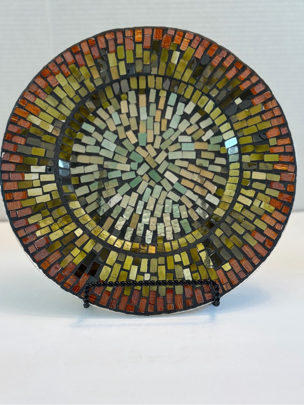 Vtg Home Interiors Mosaic Glass Decorative Plate 13" Centerpiece Tray Platter